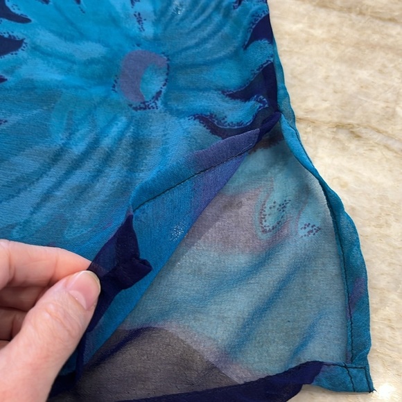 MORE By Lata | Sheer‎ Tunic Top | Swim Cover-Up | Blue Floral | Size - Picture 7 of 12